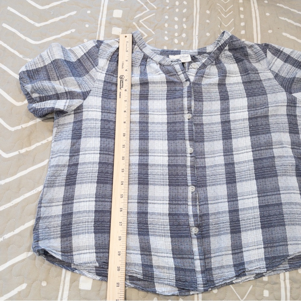 Universal Thread Textured Plaid Blue Gray Short Sleeved Button Up Shirt Large - Picture 8 of 8